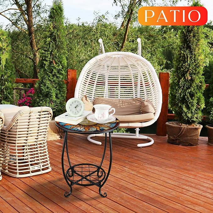 Outdoor Side Table Round Small Mosaic Patio Accent Indoor End Plant Coffee Tea - Image 4