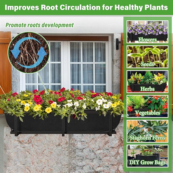 Riare 4 Pack 24 Inch Black Fabric Window Box Liners- Felt Square Trough Planter - Image 6