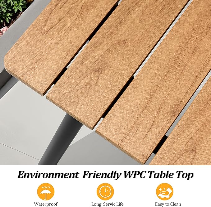 95" Patio Outdoor Dining Table for 8-10, Weather-Resistant Wood-Grain Top - Image 4