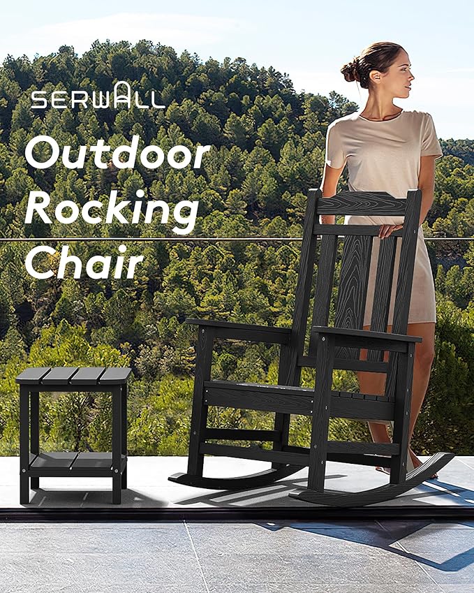 SERWALL Outdoor Rocking Chair Black Set of 8, All Weather Patio Rocking Chair - Image 8
