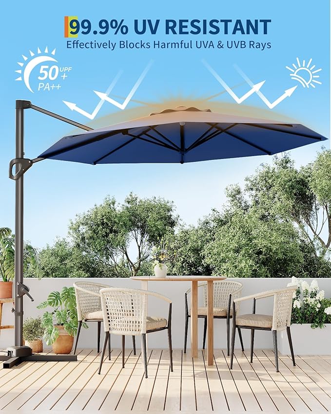GarveeLife 10FT Patio Umbrella Outdoor Large Cantilever Umbrella Market Sun - Image 2