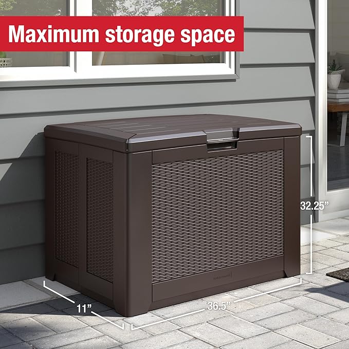 Rubbermaid Medium Resin Outdoor Storage Deck Box Weather Resistant Brown Deck - Image 7