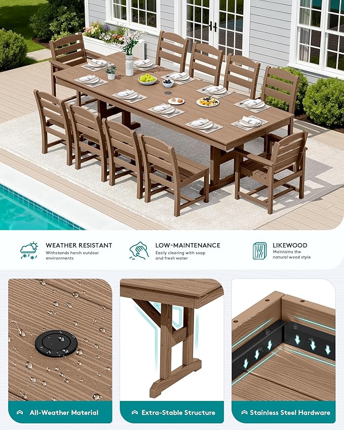 SERWALL 11 Piece Outdoor Dining Set - Image 3