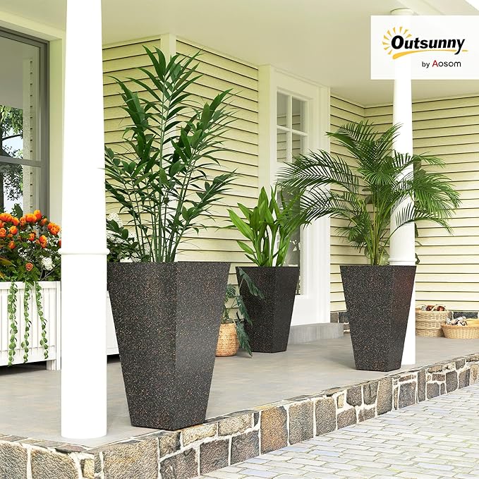 Outsunny 28 Inch Tall Planters for Outdoor Plants, Stackable Tapered Large - Image 2