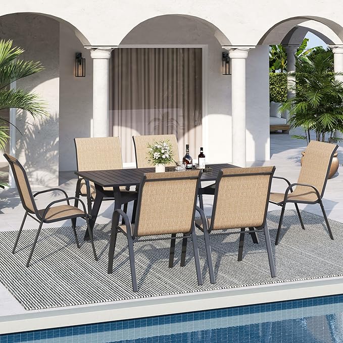 Patio Dining Chair Set of 6, Outdoor Stackable Dining Chairs High Back - Image 2