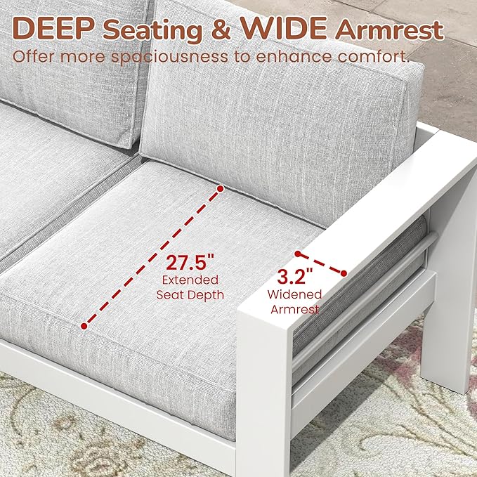 Solaste Outdoor Couch Aluminum Patio Furniture Sofa, 3-Seat All-Weather Metal - Image 3