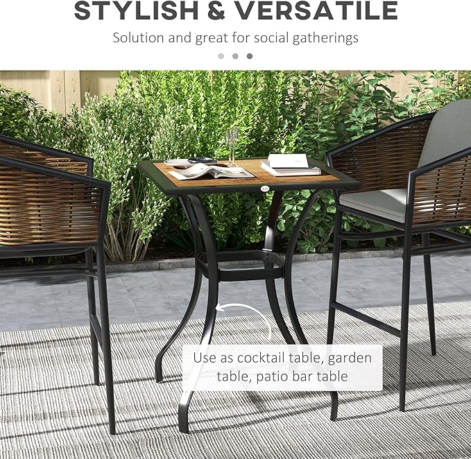 Outsunny 28" Outdoor Bar Table, Faux Wood Patio Furniture, Square Wood-Like - Image 4