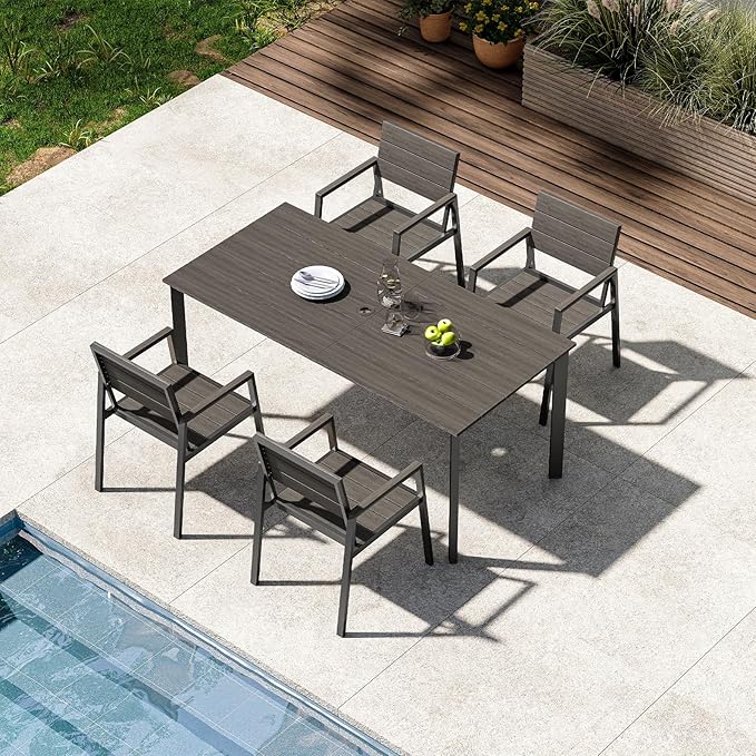 Outdoor Patio Dining Sets, Aluminum 5 Piece HDPS Outdoor Dining Table and by ComfCove