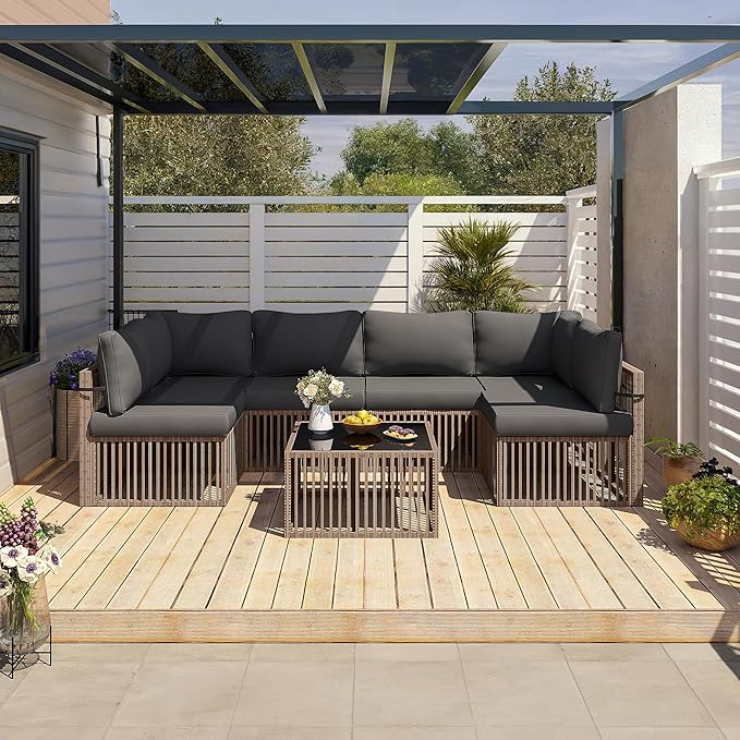 Pamapic 7 Piece Outdoor Sectional Sofa Set, All-Weather Patio Furniture - Image 4