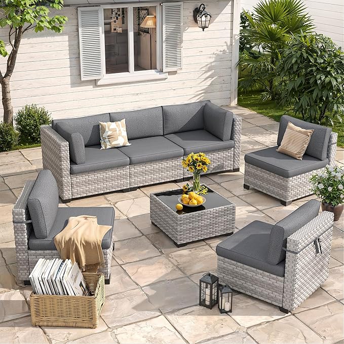 6-Piece Outdoor Patio Furniture Set, All-Weather Wicker Sectional Sofa - Image 3