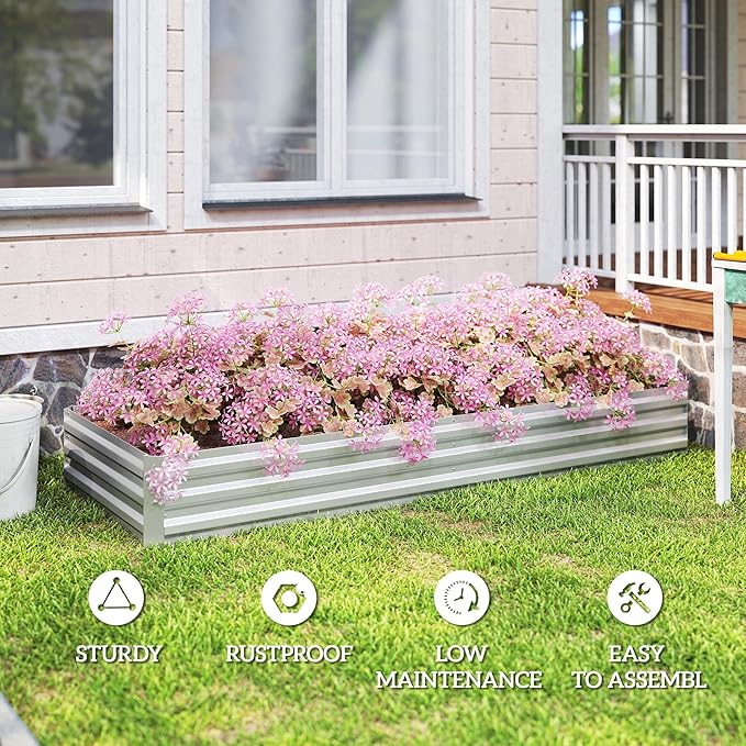 Outsunny Galvanized Raised Garden Bed, - Image 5