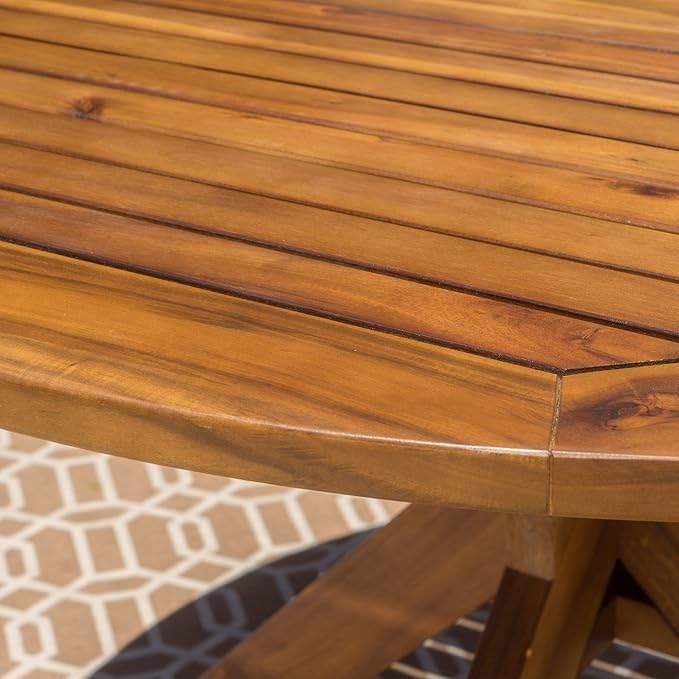 Christopher Knight Home Stamford Outdoor Acacia Wood Round Dining Table - Image 3