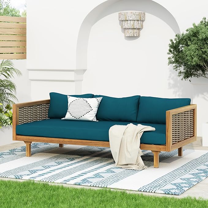 Merax 67.5" Outdoor Patio Daybed 3 Seater Sofa Bed, Acacia Wood Frame by Merax