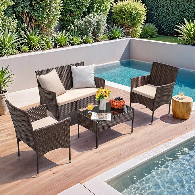 Homall 4 Pieces Outdoor Patio Furniture Sets Rattan Chair Wicker Set, Outdoor - Image 5
