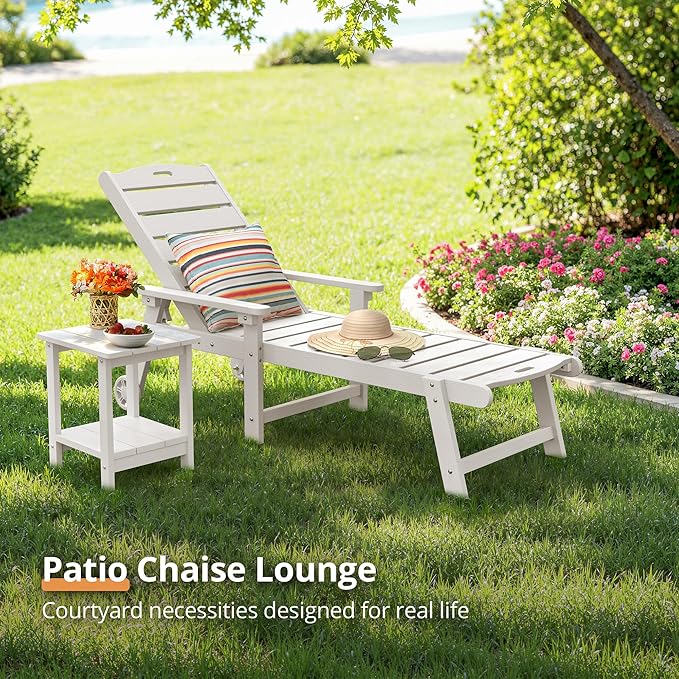 LUE BONA Outdoor Chaise Lounge Chairs Set of 4, HDPS Chaise Lounger, 5 - Image 4