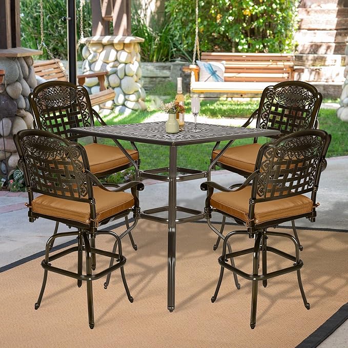VIVIJASON 5-Piece Bar Height Patio Dining Set, Rust-Free Cast Aluminum Outdoor - Image 7