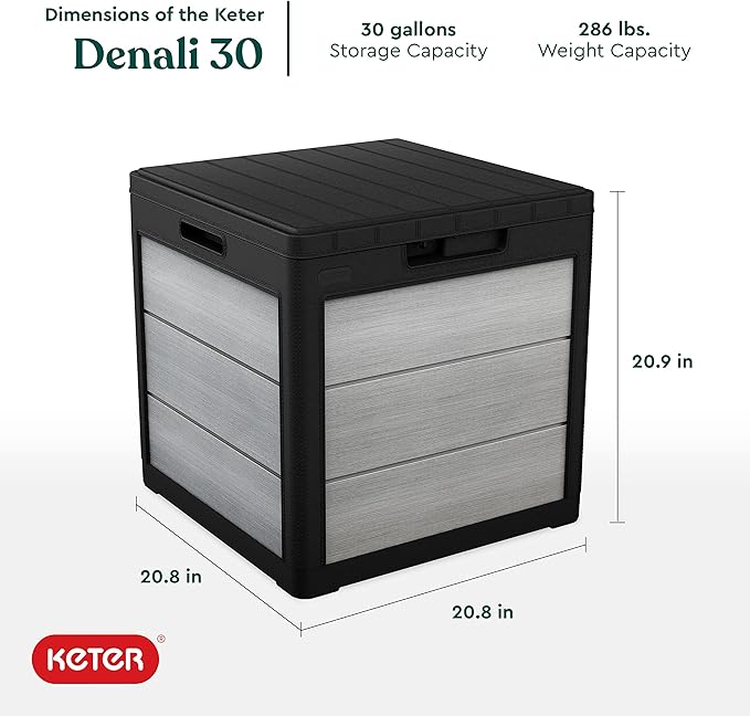 Keter Denali 30 Gallon Resin Outdoor Storage Box and Patio Furniture Side Table - Image 3