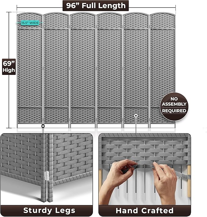 Sorbus 6 Panel Room Divider 6 ft. Tall - Image 5