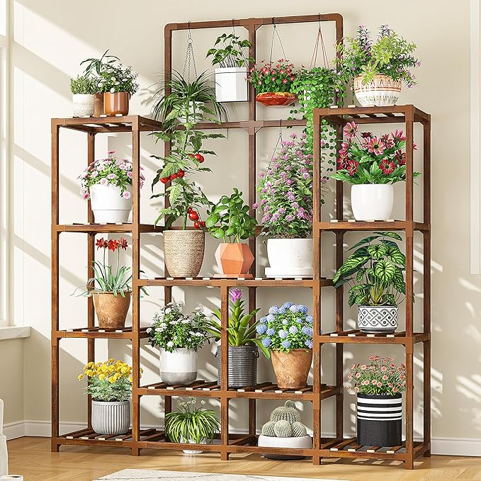 EnHomee Plant Stand Indoor Wood Plant Stand Outdoor Tiered Plant Shelf by EnHomee