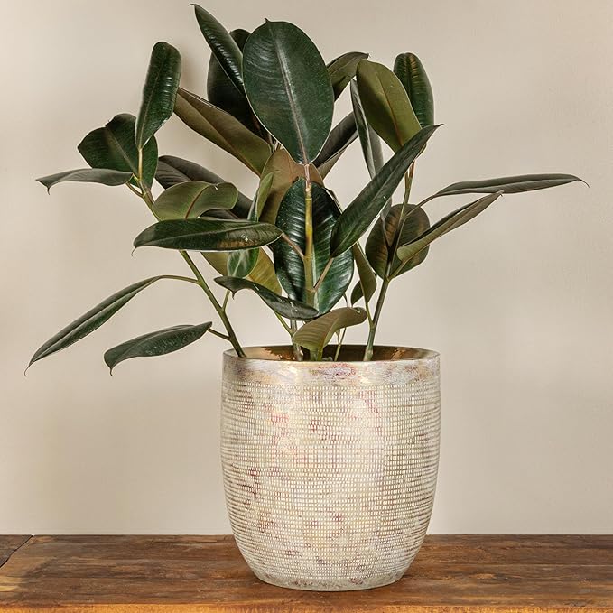 Creative Co-Op Embossed Textured Stoneware Planter, Metallic Gold - Image 6
