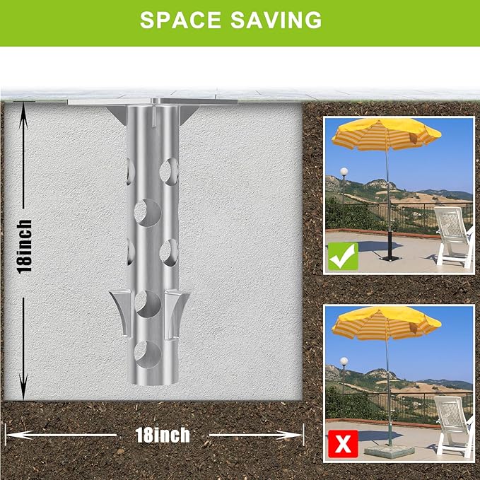 Universal In-Ground Umbrella Base, Rust-Resistant Steel Concrete Holder - Image 2
