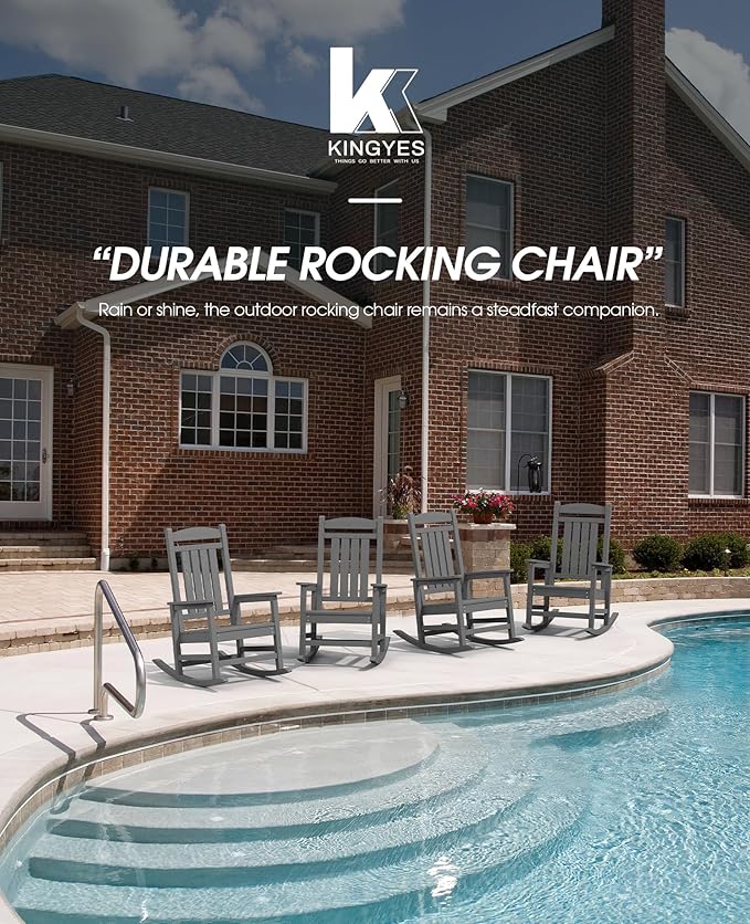 KINGYES HDPE Patio Rocking Chair Set of 4, Outdoor Rocking Chairs Porch Rocker - Image 6