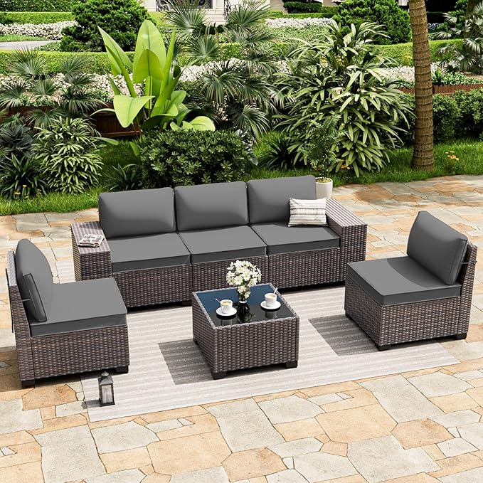 ALAULM 6 Pieces Patio Furniture Set, Oversized Seat/Armrest and High Back - Image 2