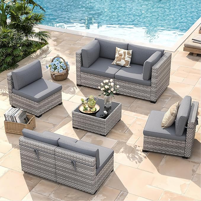 6-Seat Modular Patio Furniture Set – Outdoor Wicker Sectional Sofa - Image 2