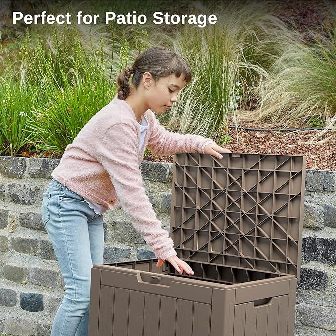 EAST OAK Outdoor Storage Box, 31 Gallon Deck Box, Waterproof Resin Storage Bin - Image 7
