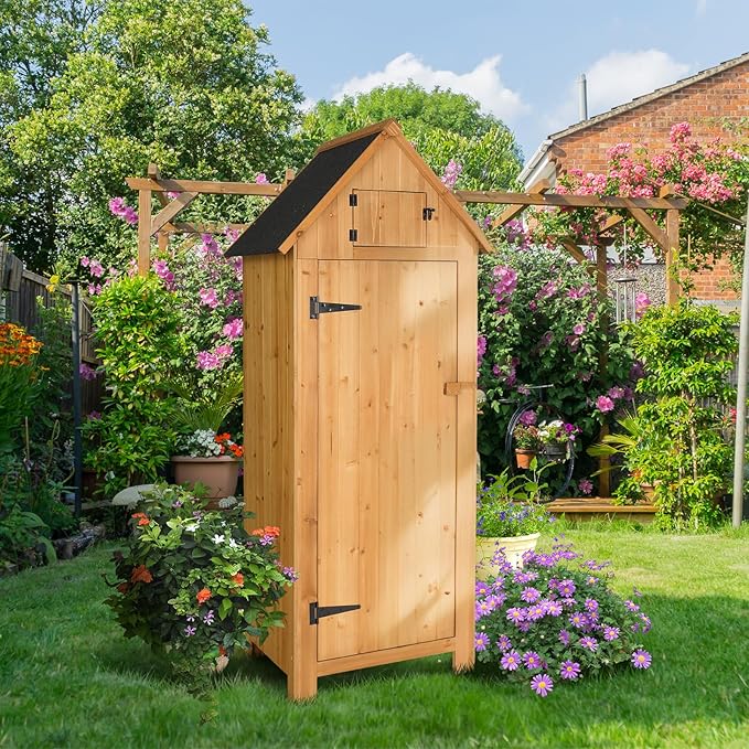 VINGLI Outdoor Wooden Storage Shed, Garden Shed Outside Tool Cabinet - Image 2