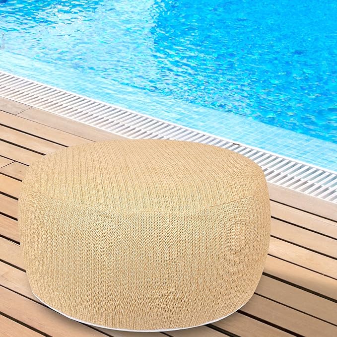 Woven Inflatable Ottoman, Fade-Resistant D31”x H14” Outdoor Indoor Pouf Patio by weruisi