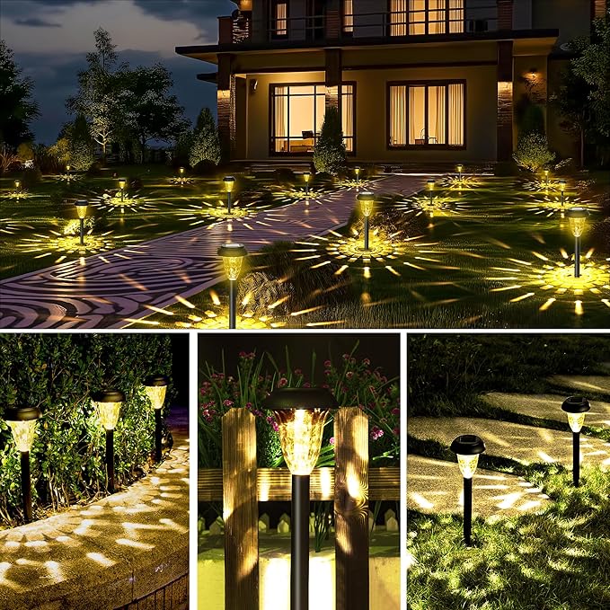 GIGALUMI 12 Pack Solar Light Outdoor Waterproof, Warm White Pathway Lights - Image 3