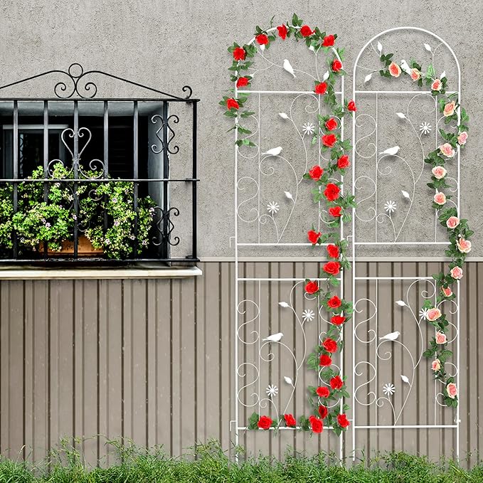 Metal Garden Trellis for Climbing Plants, 2 Pack 86.5" x 19.7" White Plant - Image 5