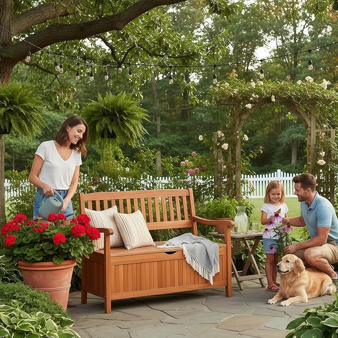 Tangkula Outdoor Wood Storage Bench Deck Box, Entryway Porch Storage Bench - Image 2