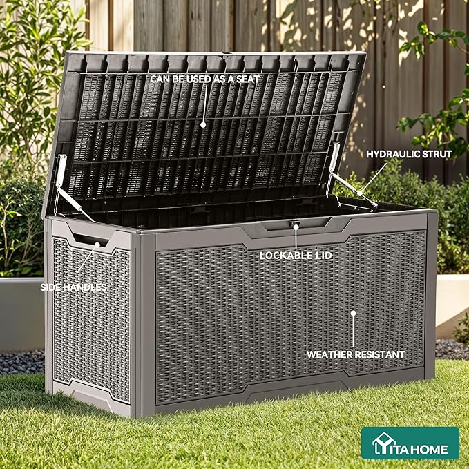YITAHOME 100 Gallon Resin Deck Box, Weather Resistant Outdoor Storage Box - Image 3