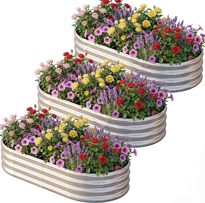 AHEONLAR 3 Pack 6×3×1ft Galvanized Raised Garden Beds, Oval Metal Garden Bed by AHEONLAR
