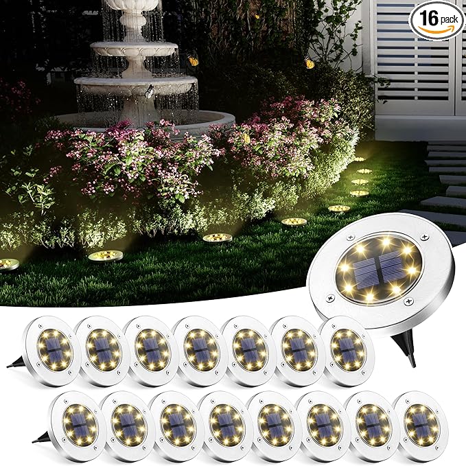 SOLPEX Solar Ground Lights, 16 Pack Solar Lights Outdoor Waterproof, 8 LED by Solpex