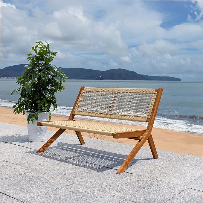 SAFAVIEH Outdoor Collection Kobina Natural Acacia Wood/Natural Rope Foldable - Image 2