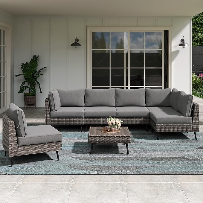 LAUSAINT HOME Outdoor Patio Furniture, 7 Piece Outdoor Sectional Sofa PE Rattan by LAUSAINTHOME