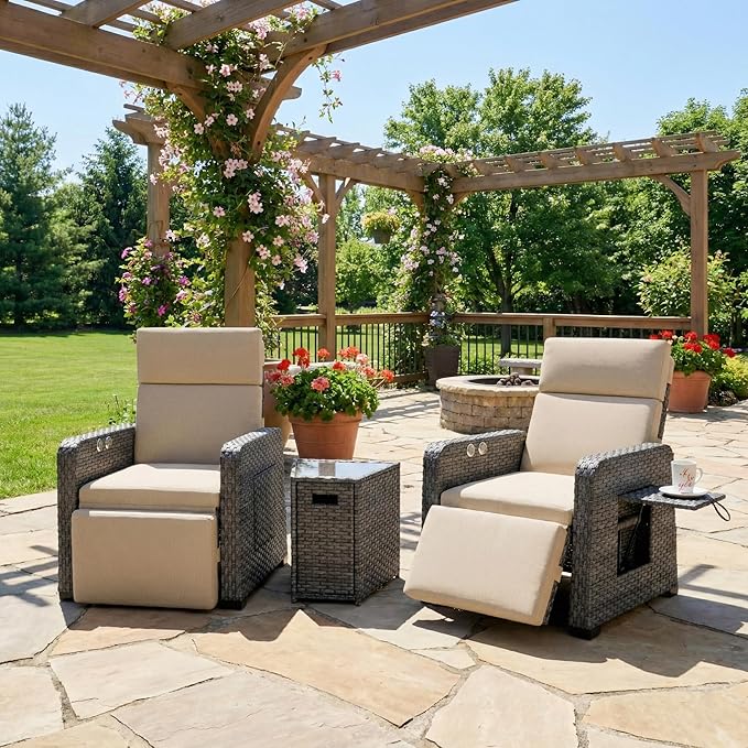 Restland Outdoor Recliner with Independent Adjustable Back & Footrest Wicker by Restland