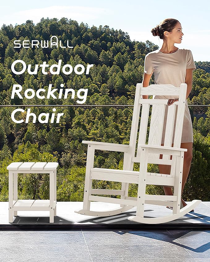 SERWALL Oversized Rocking Chair Outdoor, HDPE Outdoor Rocking Chair - Image 8