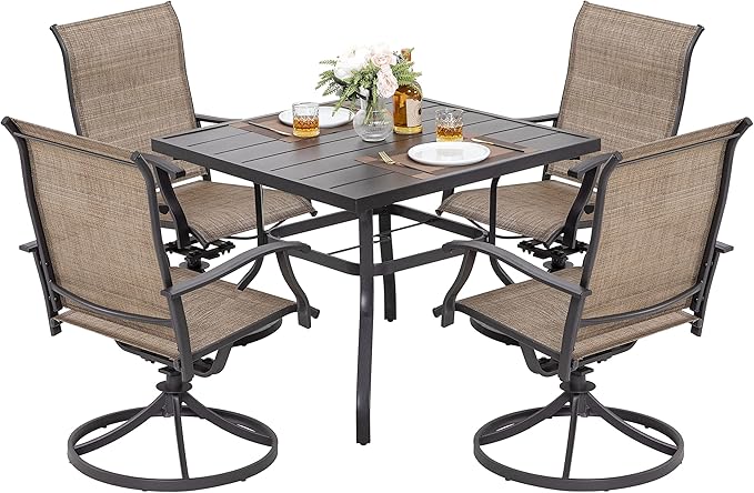 NUU GARDEN Outdoor Patio Dining Set, 4 Swivel Textilene Dining Chairs and 37" by NUUGARDENCORPORATION