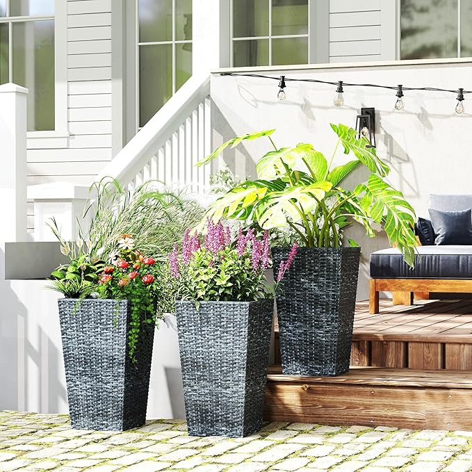 Outsunny Tall Planters for Outdoor Plants Set of 3, 24 in Taper Planters - Image 2