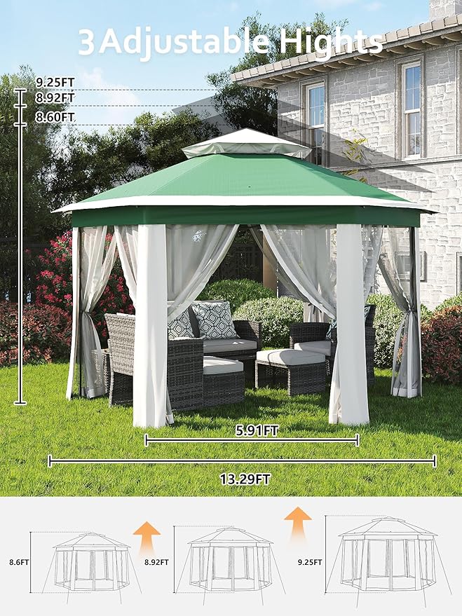 Garvee Pop Up Gazebo Screen Tent, Hexagonal Instant Gazebo Tent - Image 5