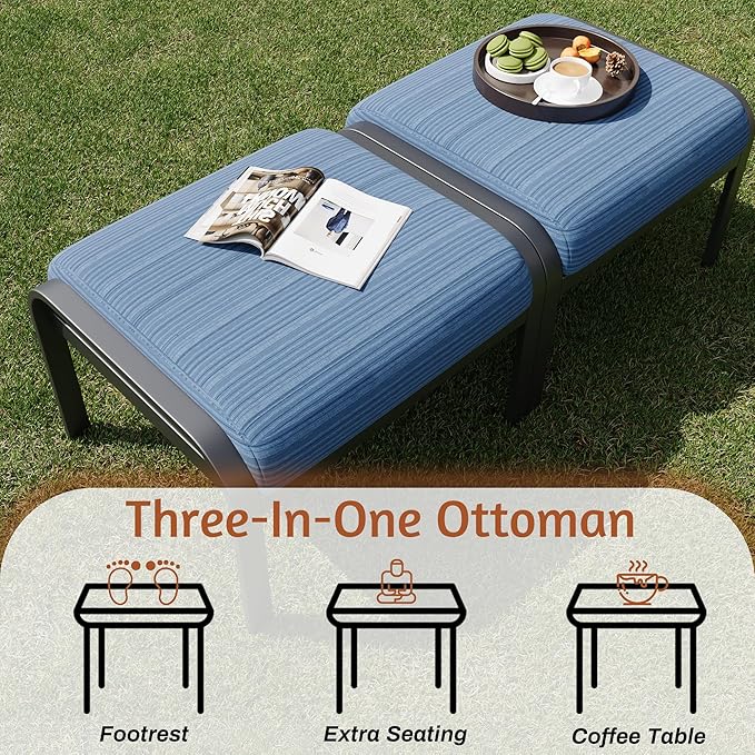 HOMREST Metal Outdoor Ottoman, 3-Piece Aluminum Footstool w/Removable Cushion - Image 7