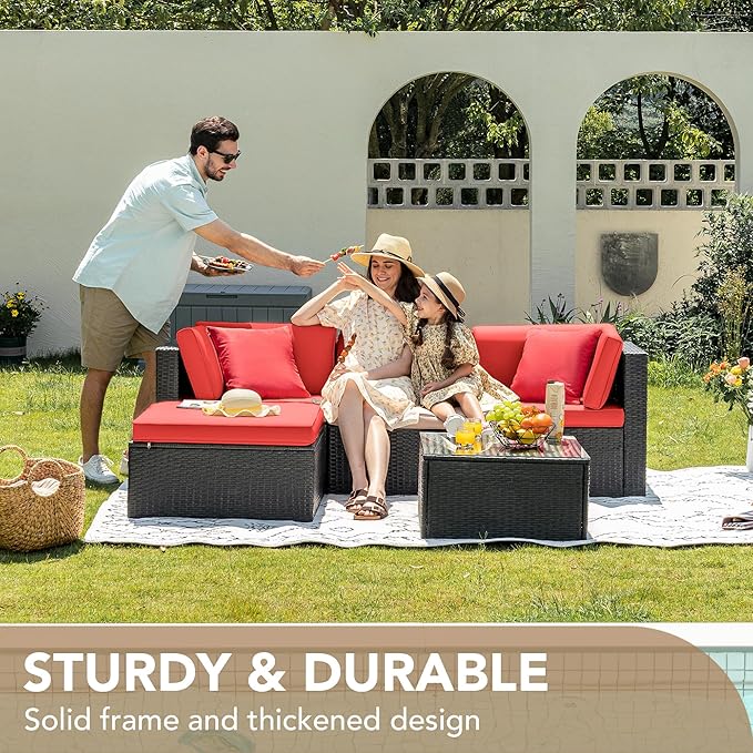 Devoko 5 Pieces Patio Furniture Sets All Weathevr Outdoor Sectional Patio Sofa - Image 4
