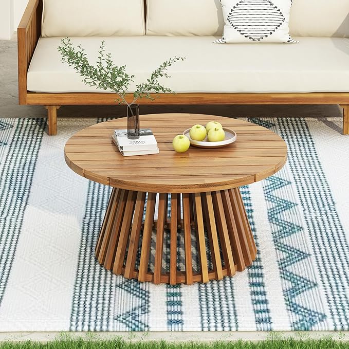 Merax Patio Outdoor Acacia Wood Round Coffee Table by Merax