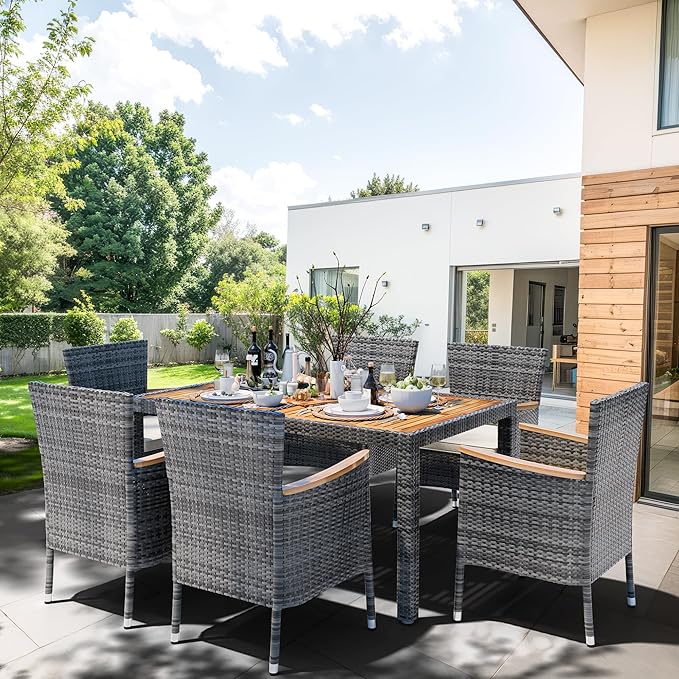 Shintenchi 7 Piece Patio Dining Set, Wicker Patio Conversation Set - Image 6