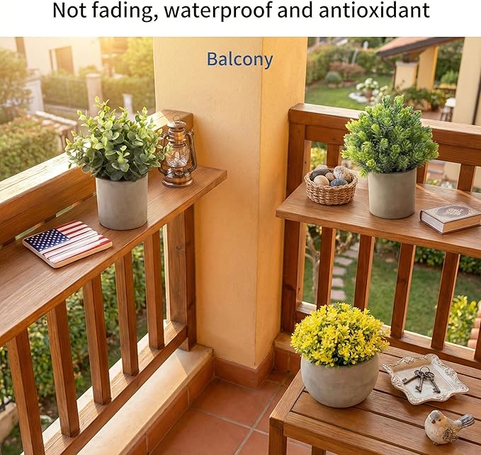 Fake Plants, 5 Pack Artificial Eucalyptus & Greenery in Cement Pots - Image 4