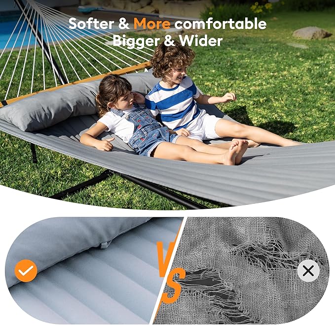 Double Hammock with Spreader Bar, Soft Pillow, Max Load 500lbs, Portable Hammock - Image 4